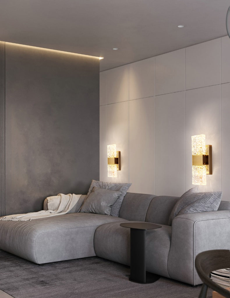 Gold Crystal Block Rectangular Wall Light Modern Wall Sconce for Living Room