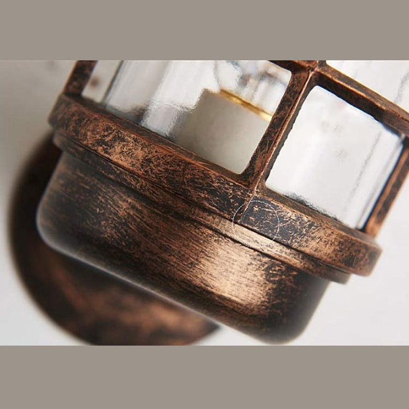 Caged Lantern Industrial Style Wall Light Clear Glass 1-Light Outdoor Wall Mount Light