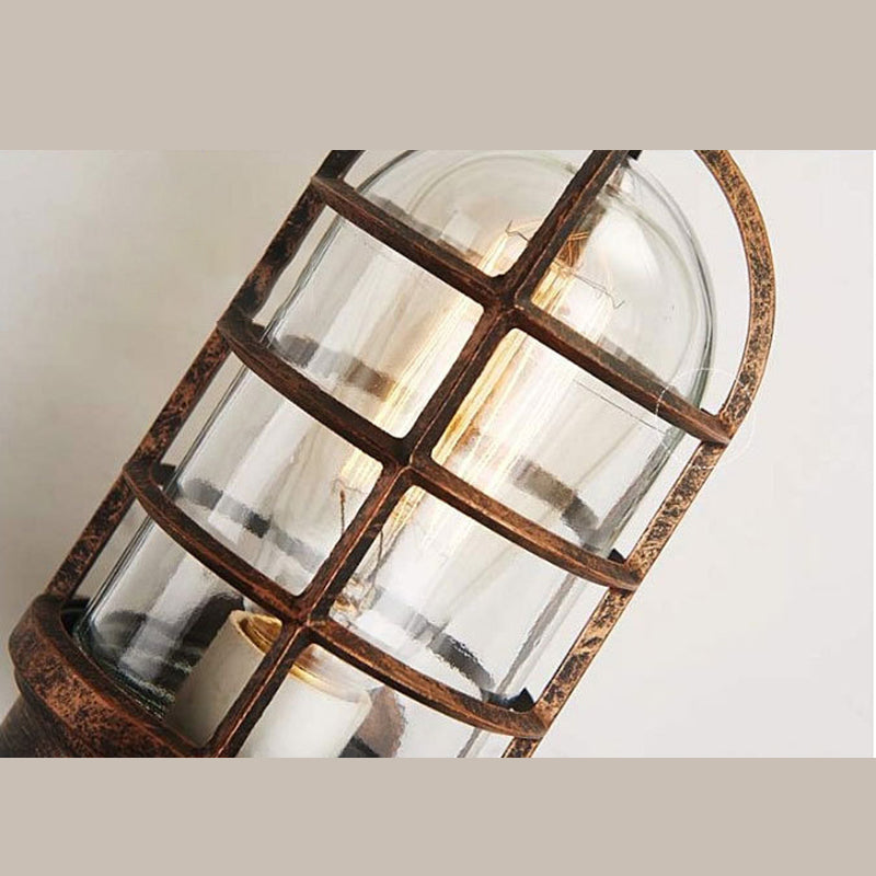 Caged Lantern Industrial Style Wall Light Clear Glass 1-Light Outdoor Wall Mount Light