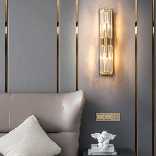Dicultura de pared de 2 luces de oro en modernos estilo de lujo de hierro forjado Luz de pared cilíndrica con sombra de cristal