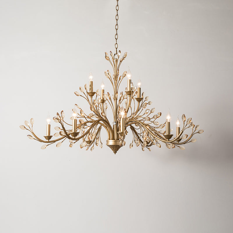 Multi Light Candle Pendant Light with Crystal Decoration American Country Style Metal Chandelier