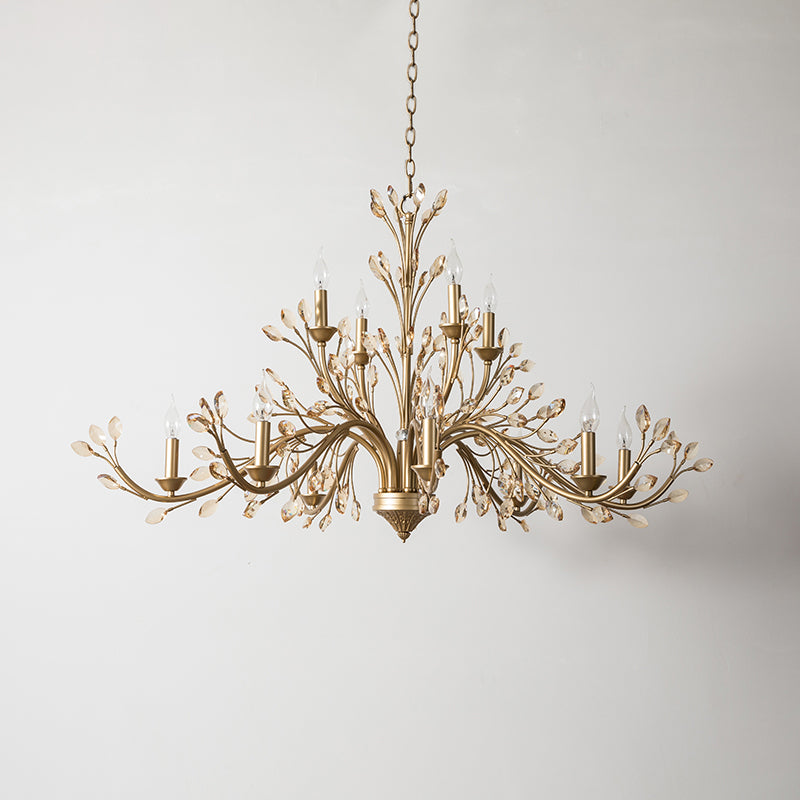Multi Light Candle Pendant Light with Crystal Decoration American Country Style Metal Chandelier