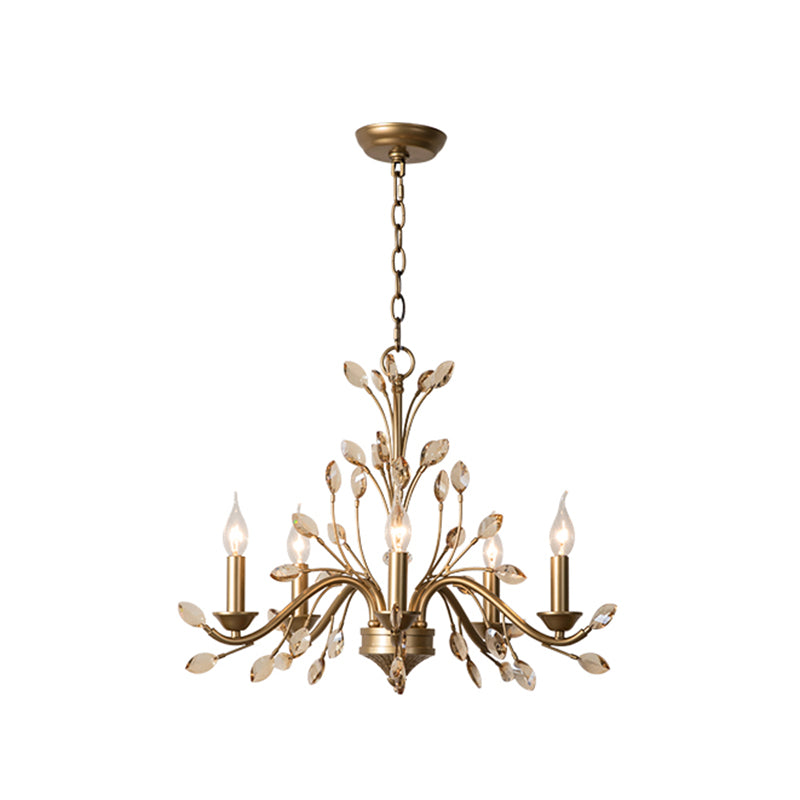 Multi Light Candle Pendant Light with Crystal Decoration American Country Style Metal Chandelier