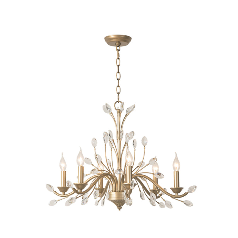 Multi Light Candle Pendant Light with Crystal Decoration American Country Style Metal Chandelier