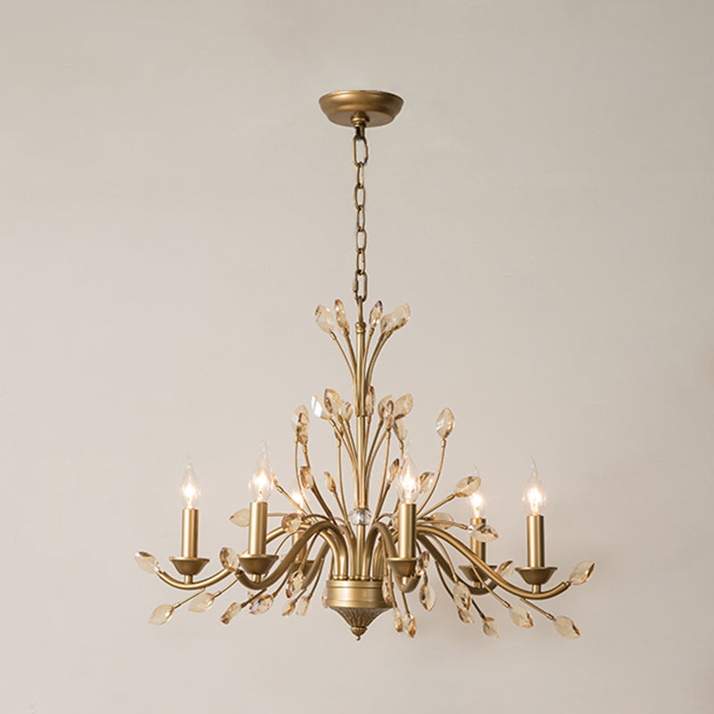 Multi Light Candle Pendant Light with Crystal Decoration American Country Style Metal Chandelier