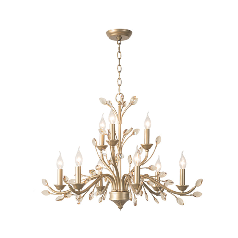 Multi Light Candle Pendant Light with Crystal Decoration American Country Style Metal Chandelier