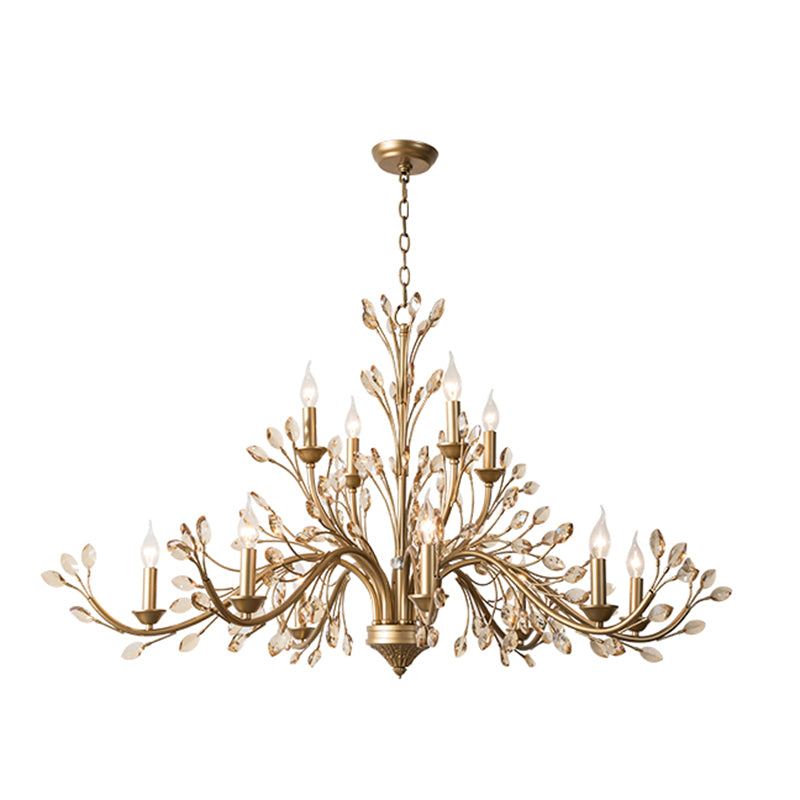 Multi Light Candle Pendant Light with Crystal Decoration American Country Style Metal Chandelier