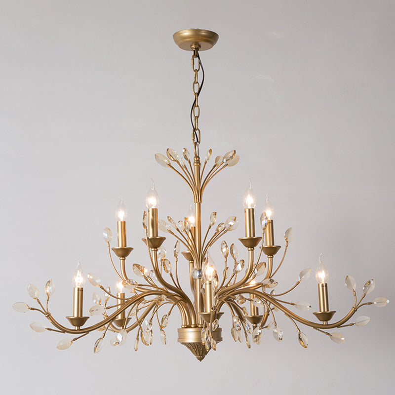 Multi Light Candle Pendant Light with Crystal Decoration American Country Style Metal Chandelier