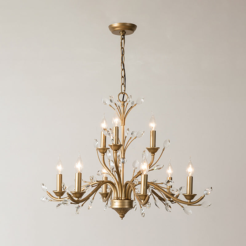 Multi Light Candle Pendant Light with Crystal Decoration American Country Style Metal Chandelier