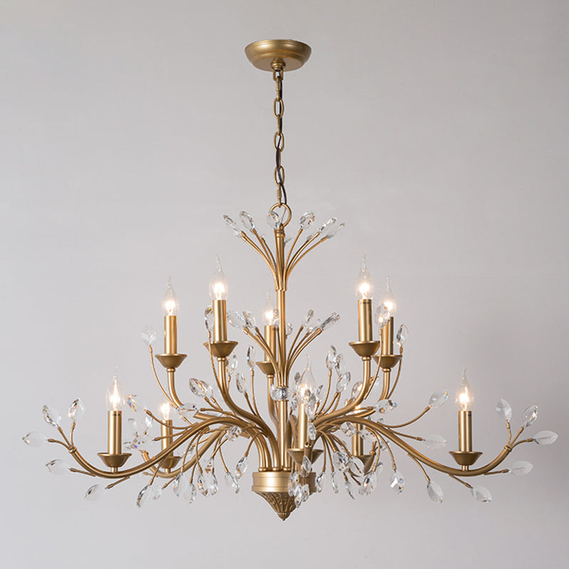 Multi Light Candle Pendant Light with Crystal Decoration American Country Style Metal Chandelier