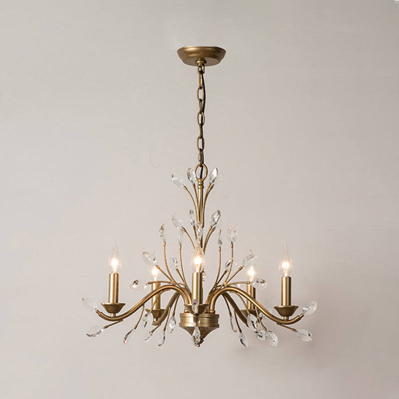 Multi Light Candle Pendant Light with Crystal Decoration American Country Style Metal Chandelier