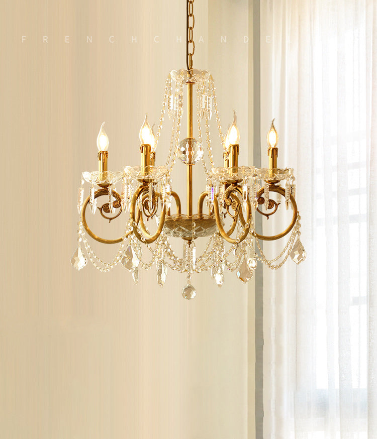 Gold Retro Rustic Style Crystal Large Chandelier Full Brass Candlestick Design Elegant Lighting Fixture for Living Room