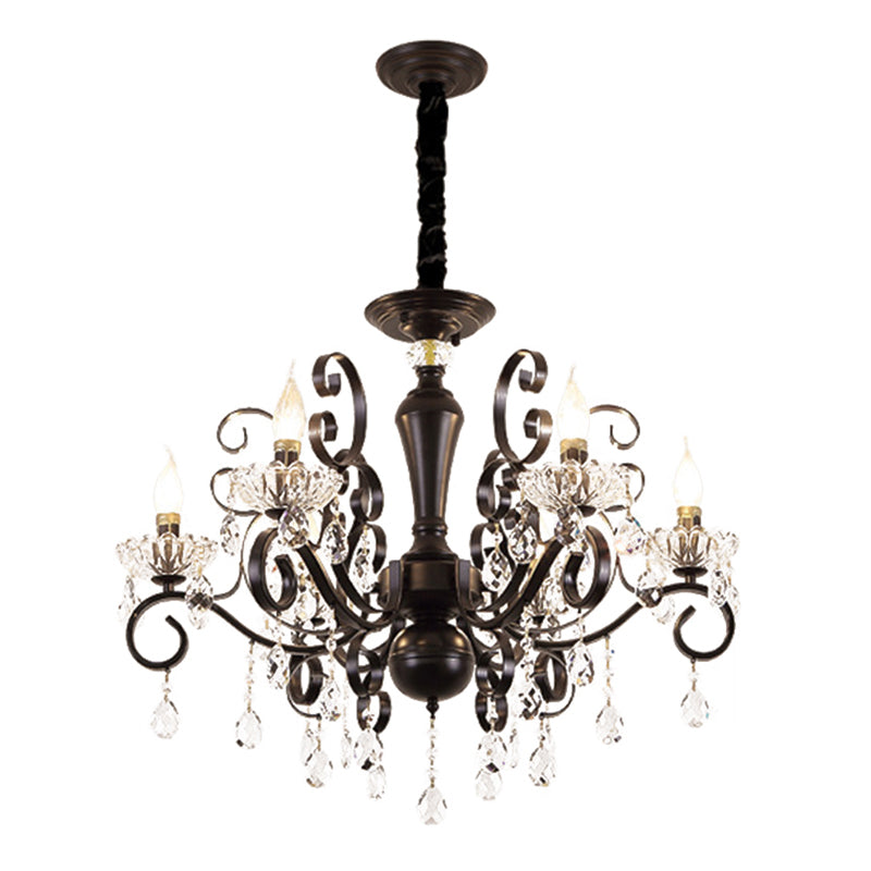 Black American Rustic Style Large Chandelier Vintage Candlestick Design Metal Pendant Light with Crystal Drops