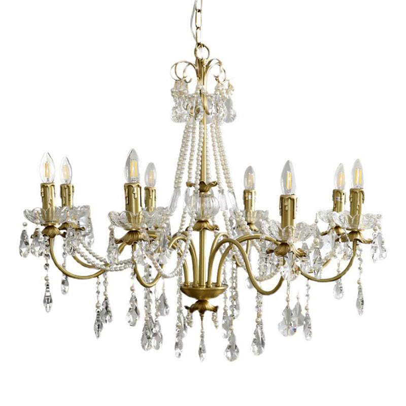 Multi-lights Vintage Candlestick Pendant Light Rustic Style Crystal Drops Large Chandelier for Living Room Dining Room