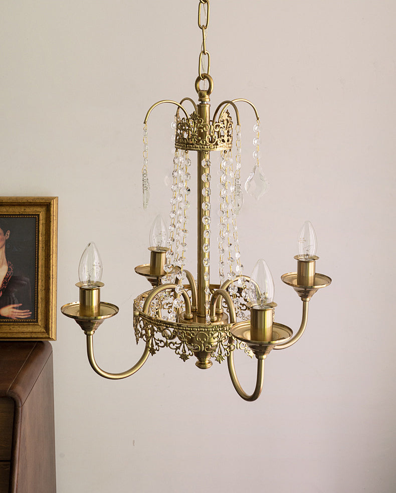 17.7" Diameter French Style Chandelier 4-Lights Metal Candlestick Pendant Light with Clear Crystal