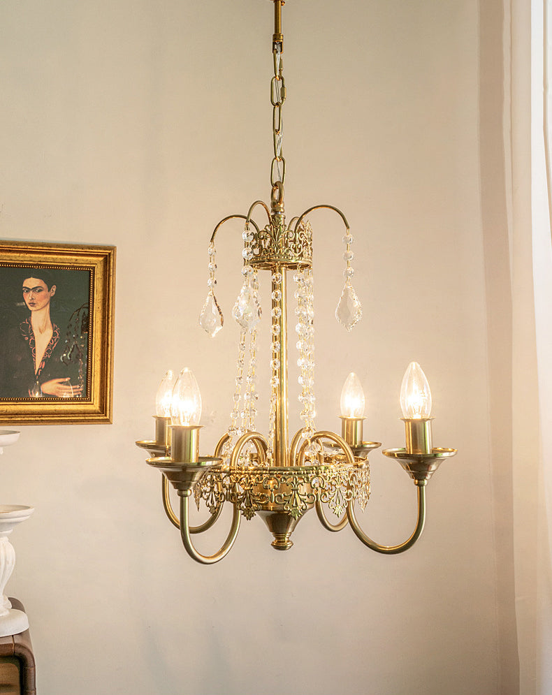 17.7" Diameter French Style Chandelier 4-Lights Metal Candlestick Pendant Light with Clear Crystal