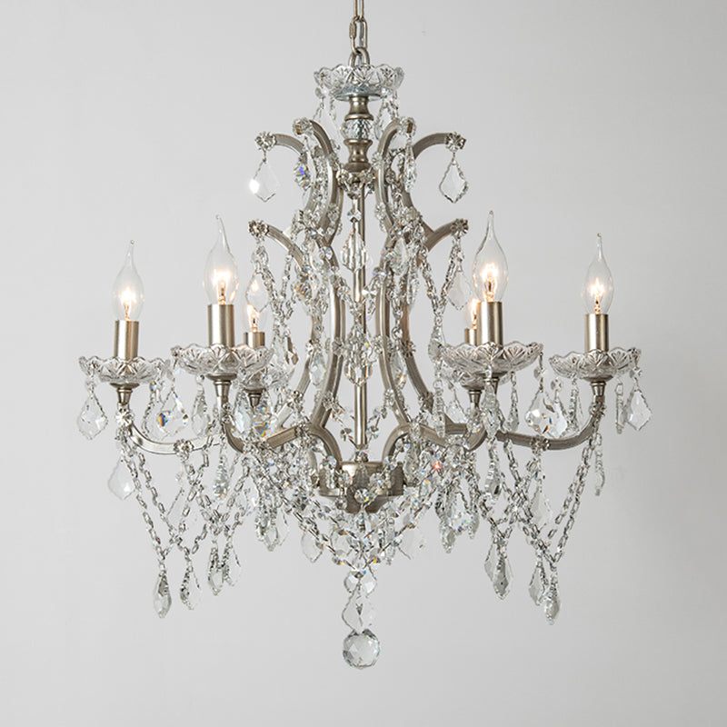Rustic Style Crystal Large Chandelier Metal Candlestick Design Lighting Pendant with 23.6" Suspension Chain