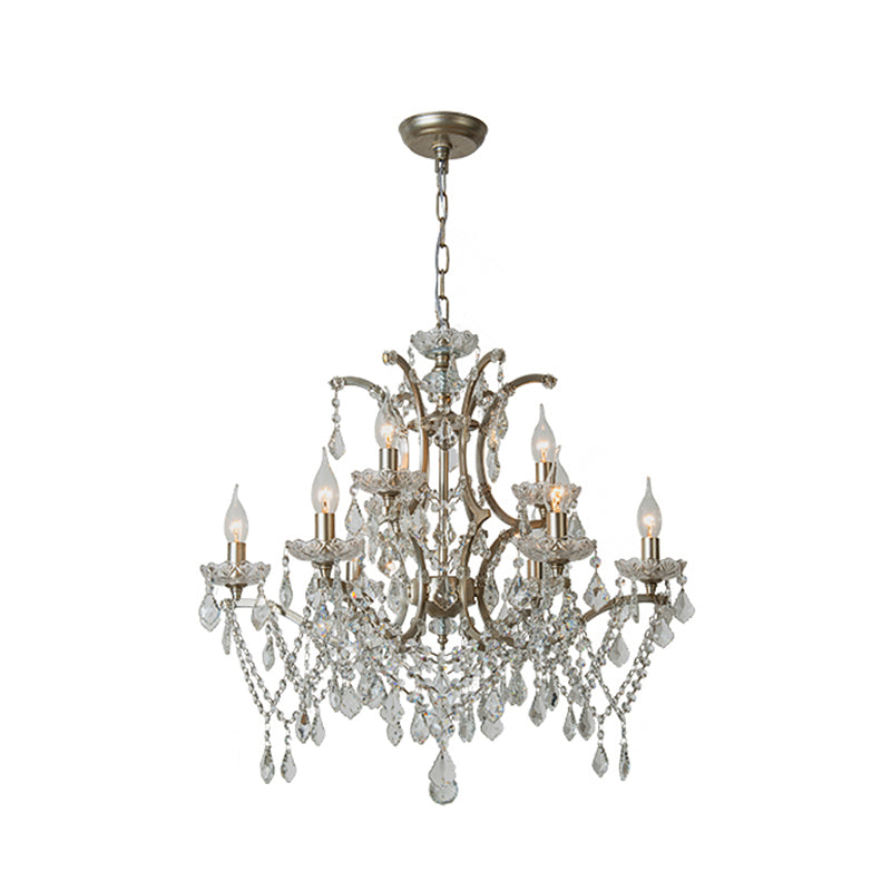 Rustic Style Crystal Large Chandelier Metal Candlestick Design Lighting Pendant with 23.6" Suspension Chain