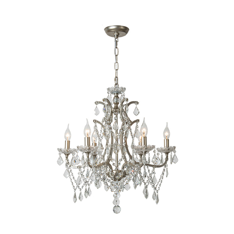 Rustic Style Crystal Large Chandelier Metal Candlestick Design Lighting Pendant with 23.6" Suspension Chain