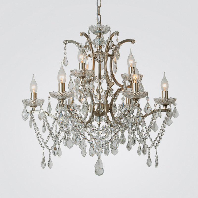 Rustic Style Crystal Large Chandelier Metal Candlestick Design Lighting Pendant with 23.6" Suspension Chain