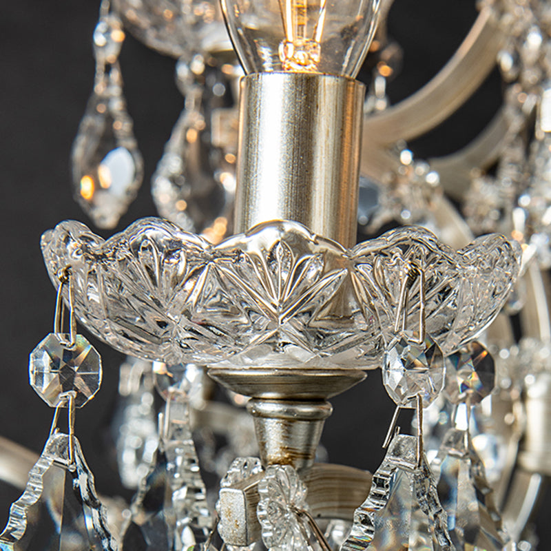 Rustic Style Crystal Large Chandelier Metal Candlestick Design Lighting Pendant with 23.6" Suspension Chain