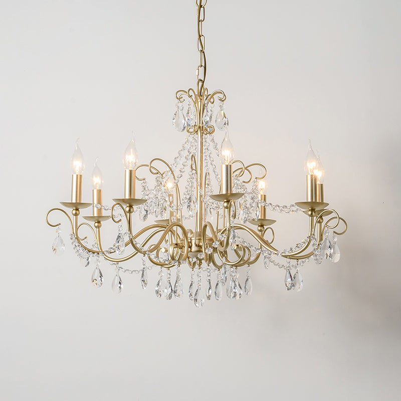 Candlestick French Style Chandelier Lighting Clear Crystal Multi Lights Metal Hanging Ceiling Light in Gold