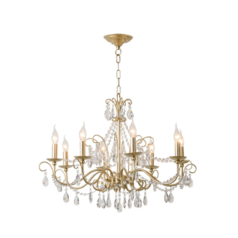 Candlestick French Style Chandelier Lighting Clear Crystal Multi Lights Metal Hanging Ceiling Light in Gold