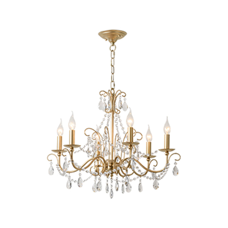 Candlestick French Style Chandelier Lighting Clear Crystal Multi Lights Metal Hanging Ceiling Light in Gold
