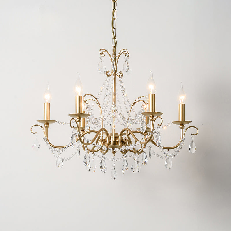 Candlestick French Style Chandelier Lighting Clear Crystal Multi Lights Metal Hanging Ceiling Light in Gold