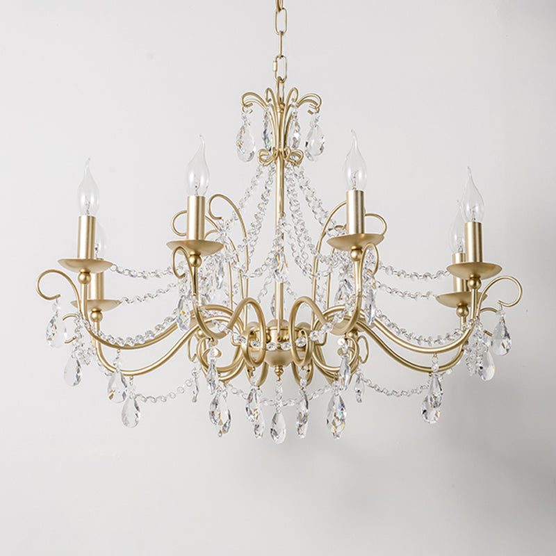 Candlestick French Style Chandelier Lighting Clear Crystal Multi Lights Metal Hanging Ceiling Light in Gold