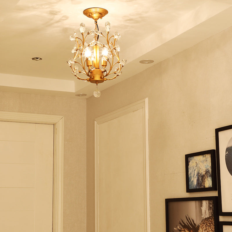 3-Lights American Style Crystal Chandelier 33" Wide Branches Shaped Lighting Fixture for Bedroom Dining Room