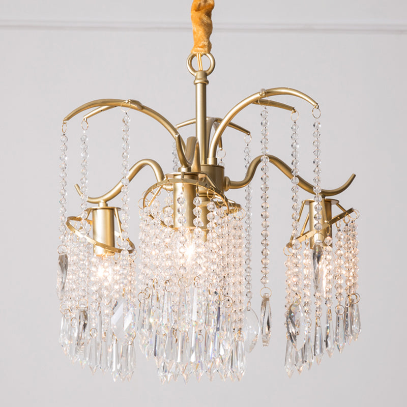 French Style Gold Chandelier Light with Clear Crystal Drops Metal Multi Light Pendant Light for Living Room