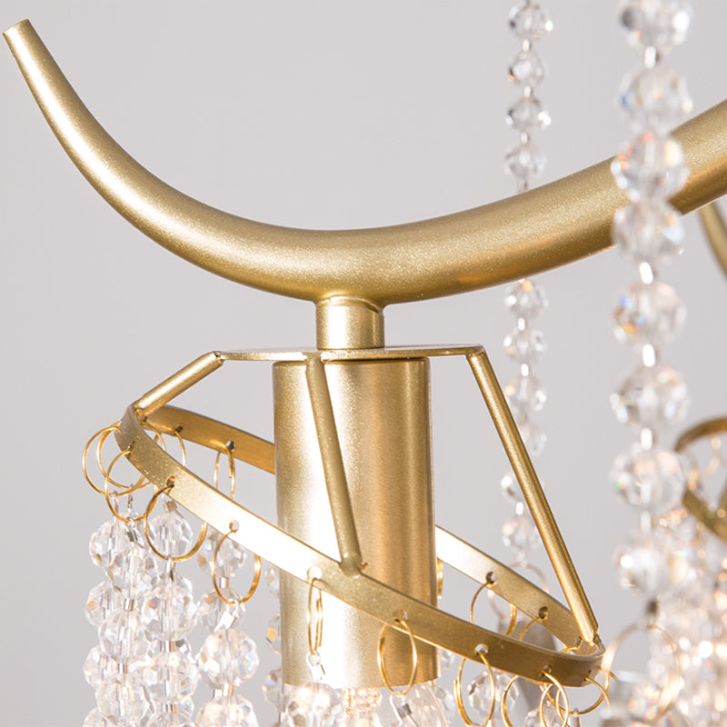 French Style Gold Chandelier Light with Clear Crystal Drops Metal Multi Light Pendant Light for Living Room