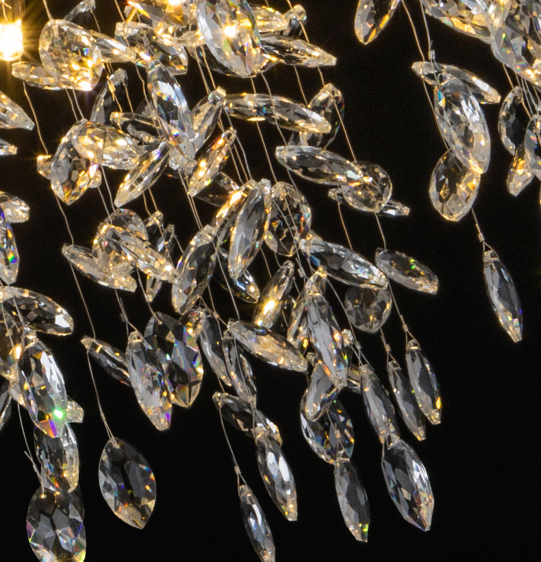 Golden Aluminum Branches Shaped Chandelier Transparent Crystal Drops Rustic Style Vintage Pendant Light