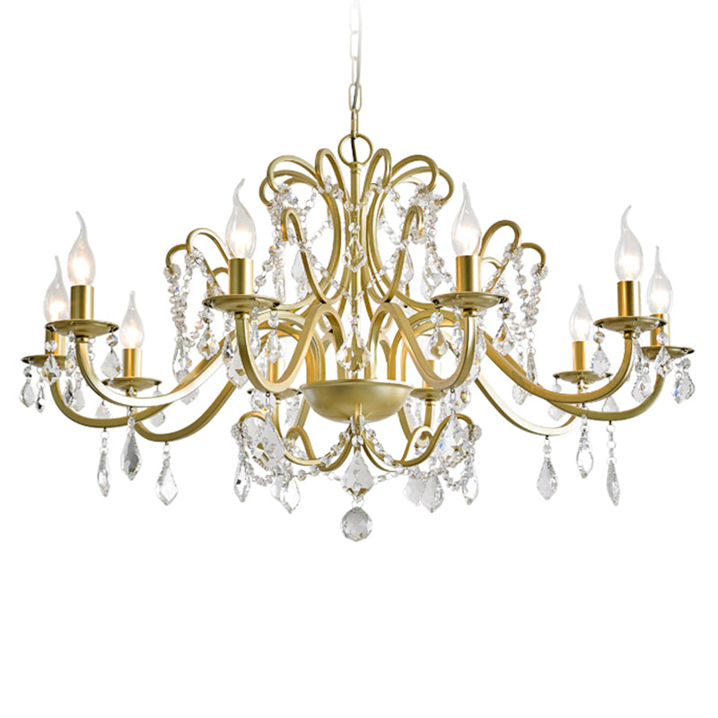 K9 Crystal Drops Candlestick Chandelier Lights Vintage Rustic Style Lighting Pendant for Living Room