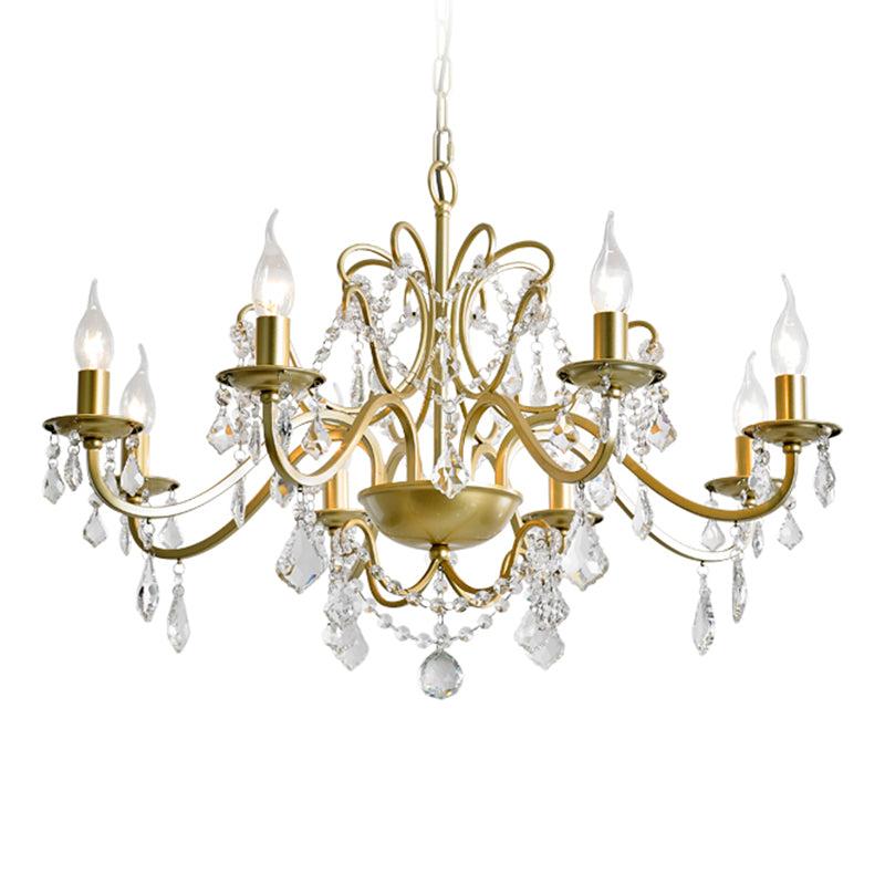 K9 Crystal Drops Candlestick Chandelier Lights Vintage Rustic Style Lighting Pendant for Living Room