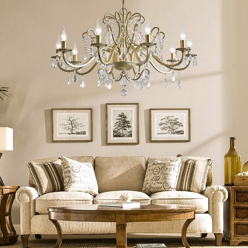 K9 Crystal Drops Candlestick Chandelier Lights Vintage Rustic Style Lighting Pendant for Living Room