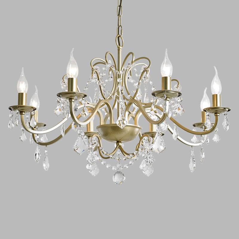 K9 Crystal Drops Candlestick Chandelier Lights Vintage Rustic Style Lighting Pendant for Living Room