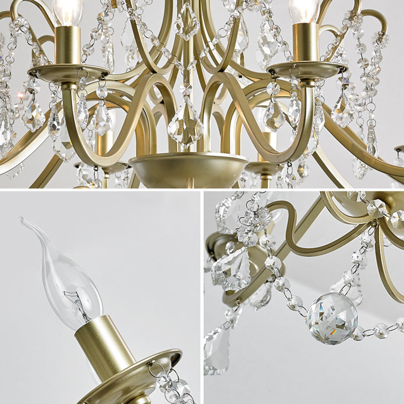 K9 Crystal Drops Candlestick Chandelier Lights Vintage Rustic Style Lighting Pendant for Living Room