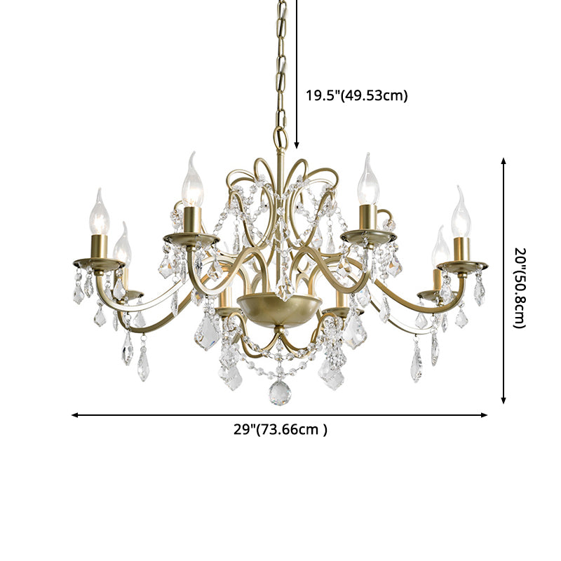 K9 Crystal Drops Candlestick Chandelier Lights Vintage Rustic Style Lighting Pendant for Living Room