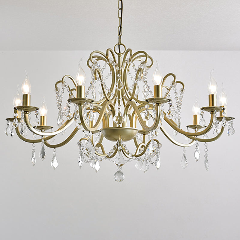 K9 Crystal Drops Candlestick Chandelier Lights Vintage Rustic Style Lighting Pendant for Living Room