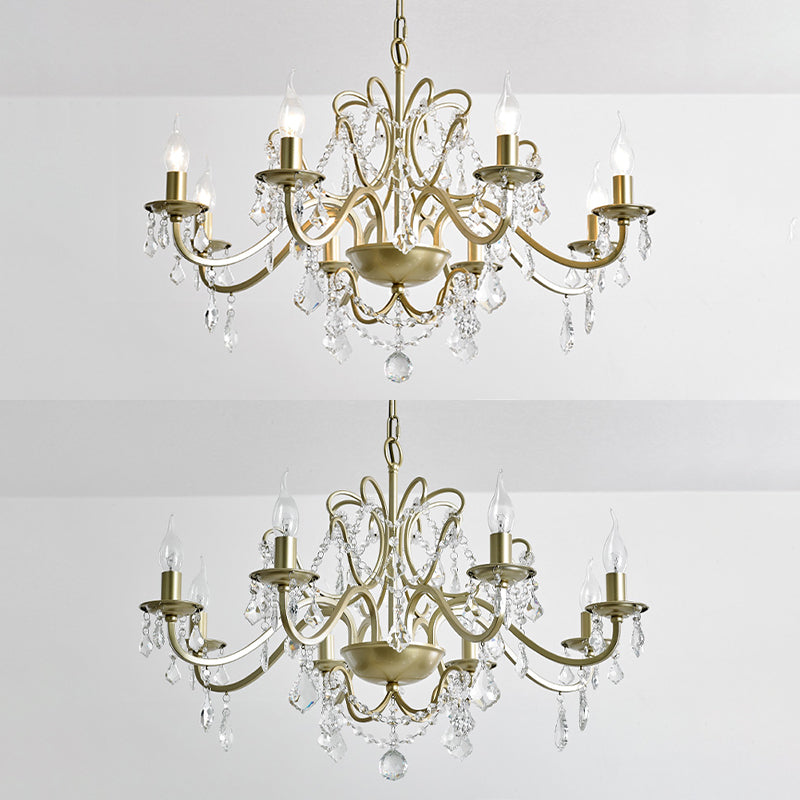 K9 Crystal Drops Candlestick Chandelier Lights Vintage Rustic Style Lighting Pendant for Living Room
