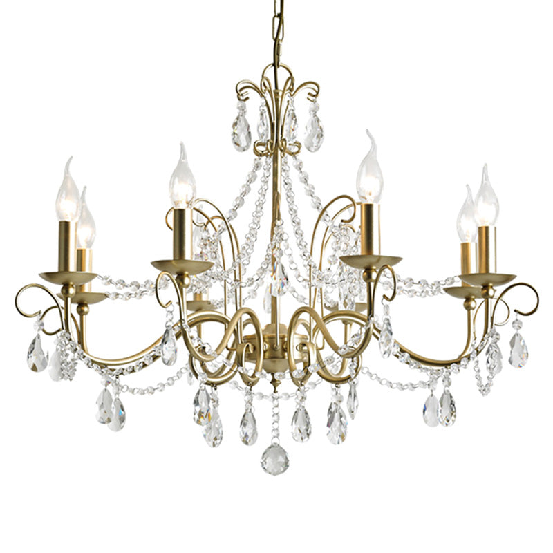 American Rustic Style Chandelier Light with Clear Crystal Drops Multi-lights Vintage Dining Room Lighting Fixture