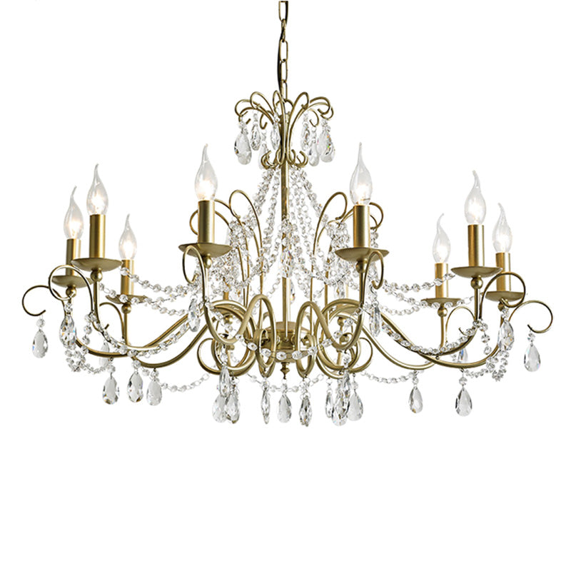 American Rustic Style Chandelier Light with Clear Crystal Drops Multi-lights Vintage Dining Room Lighting Fixture