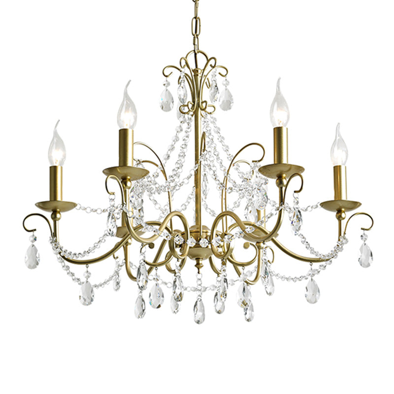 American Rustic Style Chandelier Light with Clear Crystal Drops Multi-lights Vintage Dining Room Lighting Fixture