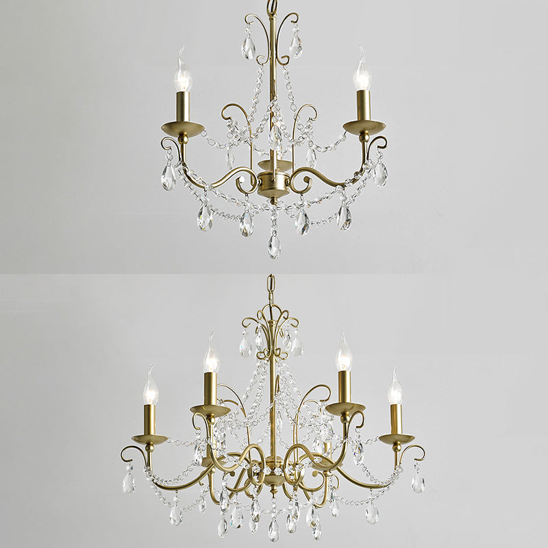 American Rustic Style Chandelier Light with Clear Crystal Drops Multi-lights Vintage Dining Room Lighting Fixture