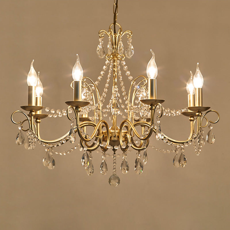 American Rustic Style Chandelier Light with Clear Crystal Drops Multi-lights Vintage Dining Room Lighting Fixture