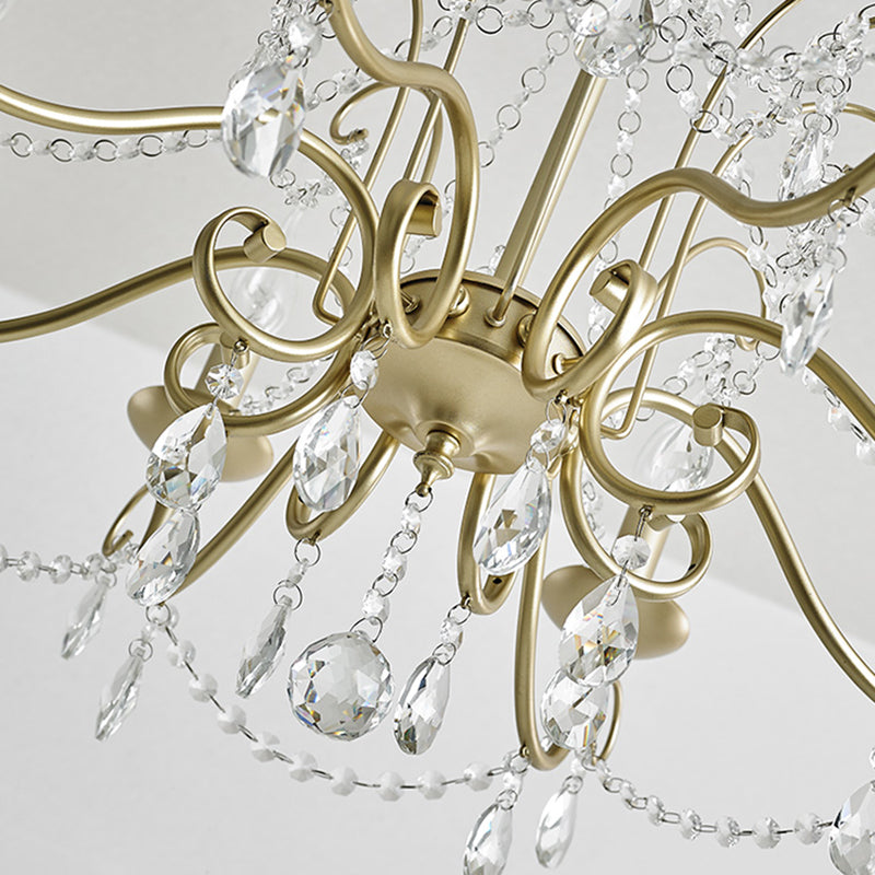 American Rustic Style Chandelier Light with Clear Crystal Drops Multi-lights Vintage Dining Room Lighting Fixture