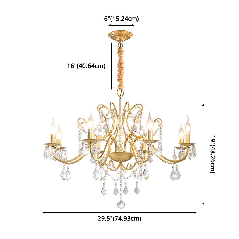 Clear Crystal Pendant Lamp with Candle Lamp Holder Vintage Country Style Chandelier Lighting in Gold