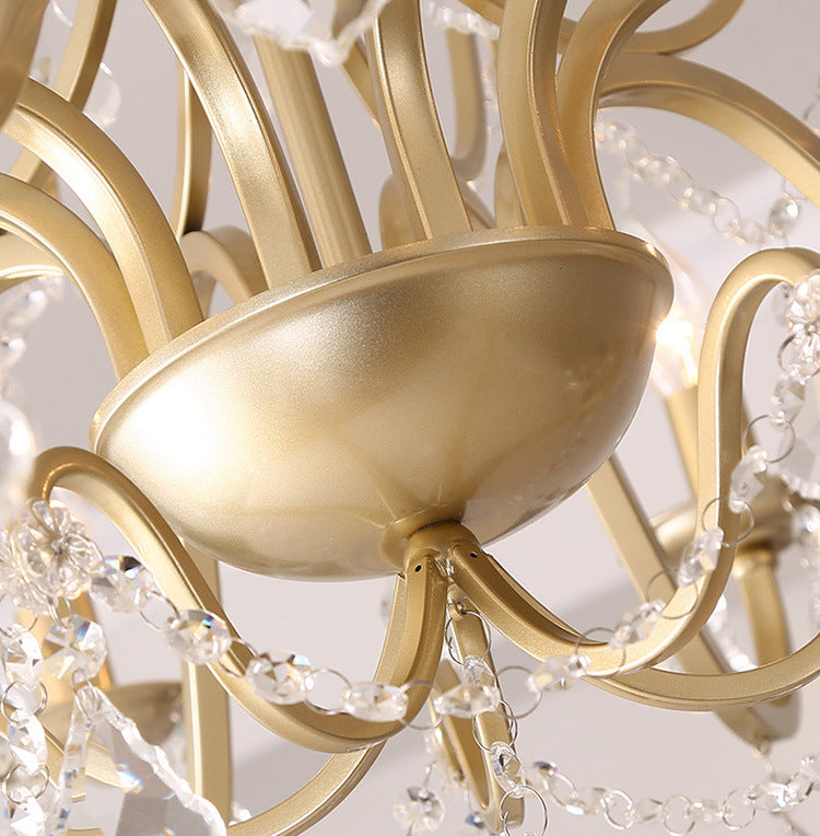 Clear Crystal Pendant Lamp with Candle Lamp Holder Vintage Country Style Chandelier Lighting in Gold